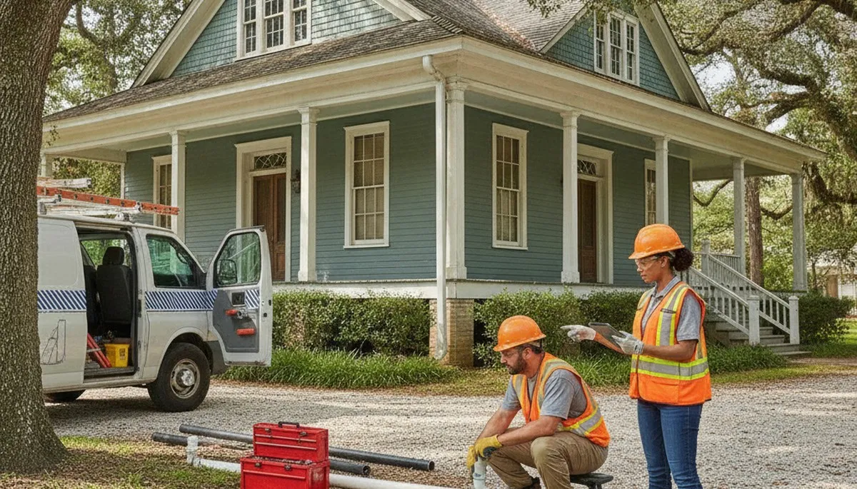 Plumber repairing a leak in Lafayette, LA for plumbing service at PlumbersLafayetteLA-New.com