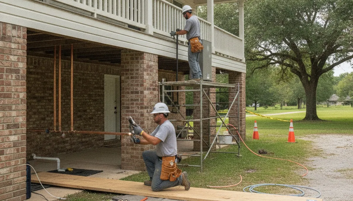 Lafayette, LA plumber repairing a sink leak for local plumbing service customers