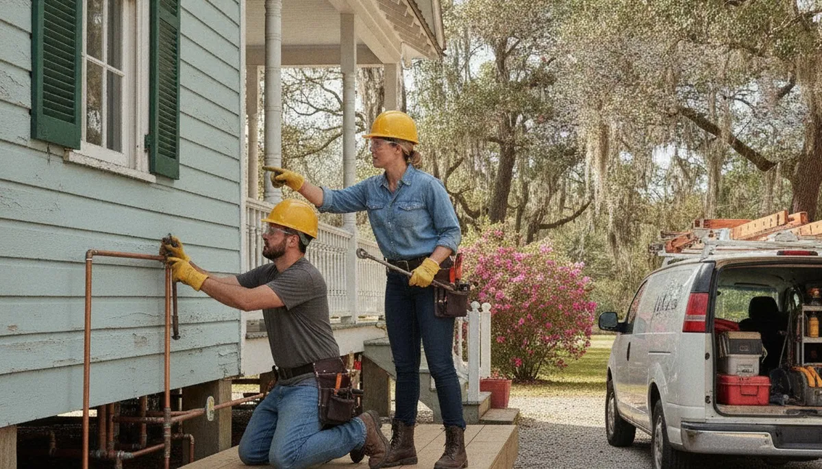 Plumber repairing pipe leak in Lafayette, LA for trusted plumbing repair service