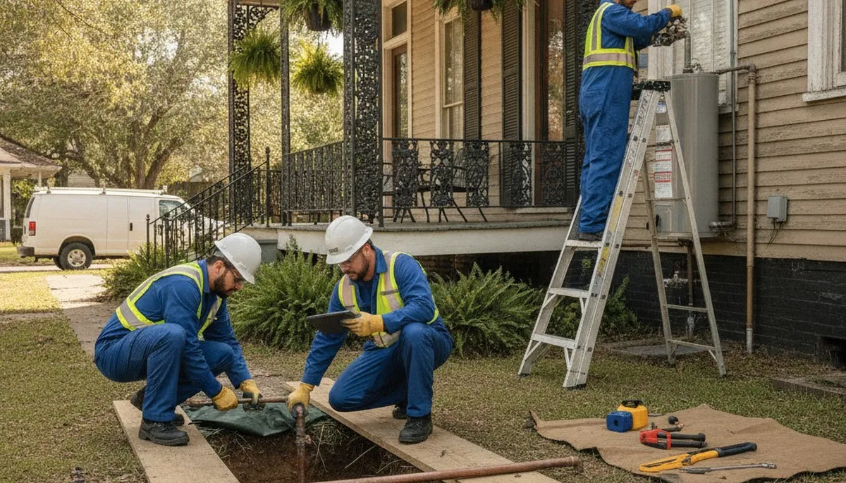 Plumber repairing a leak in Lafayette, LA for plumbing repair service