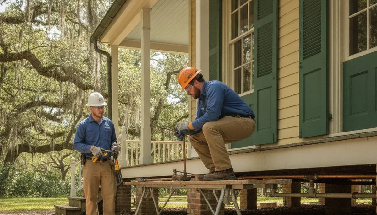 Lafayette, LA plumber repairing a residential pipe for plumbing service from Plumbers Lafayette LA