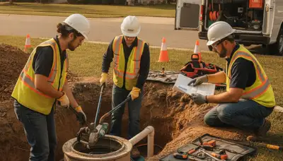 Septic repair technician servicing Lafayette, LA home septic system for On Call Plumbers