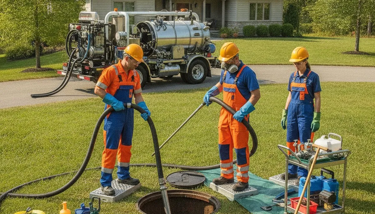 On Call Plumbers cleaning a septic tank for Lafayette, LA home service